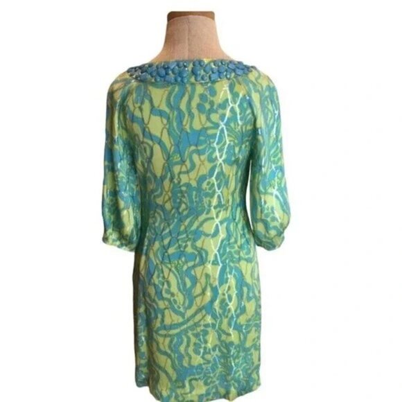 💕LILLY PULITZER💕 Alice Dress ~ Lurex Shine Lush Green Wild Orchid Print 10 - Picture 3 of 12